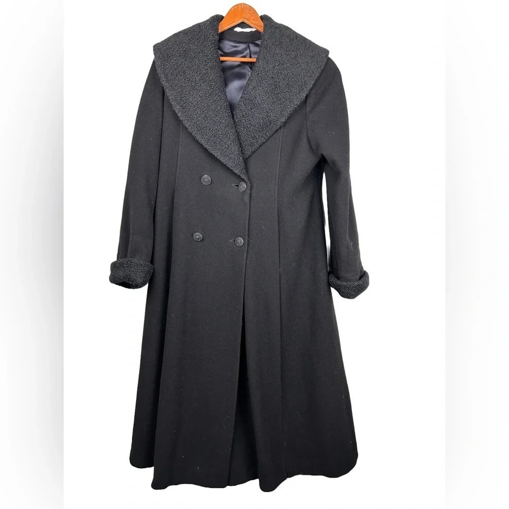 Vintage Laura Ashley Wool Black Double-Breasted Women's Coat